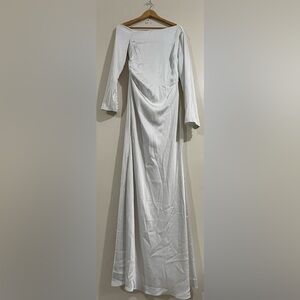 Meshki White Long-Sleeve Bateau Satin Maxi Dress